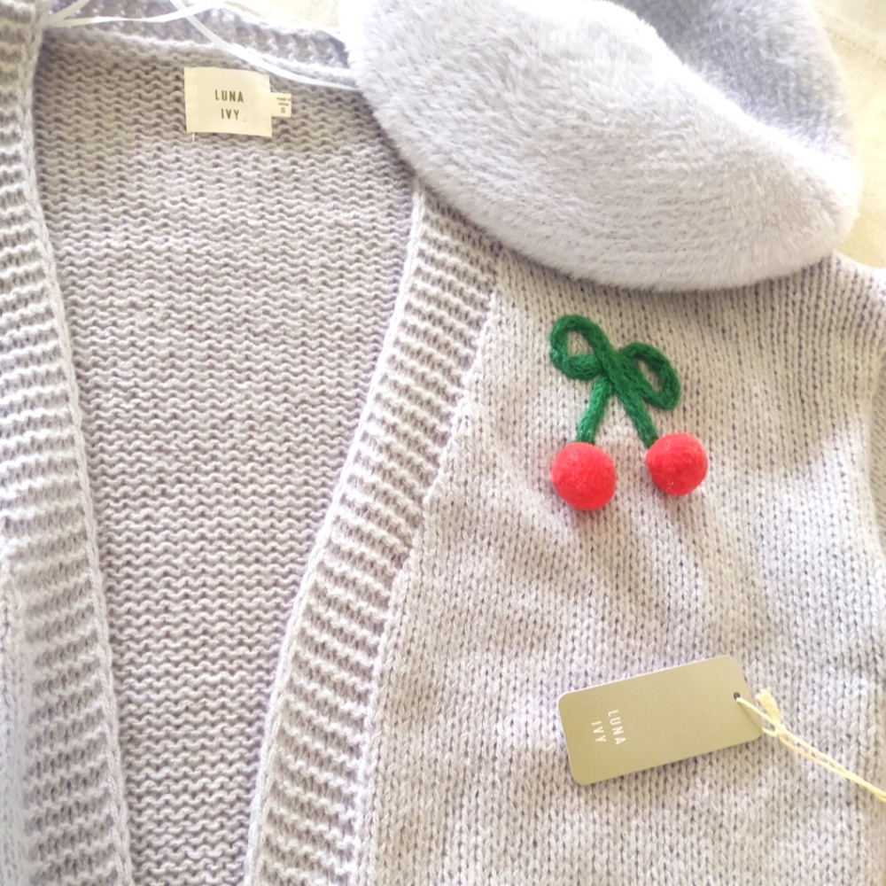 NWt 🍒 CherrY PoM•PoM Sweater~ by Luna Ivy Size: S - Picture 3 of 8